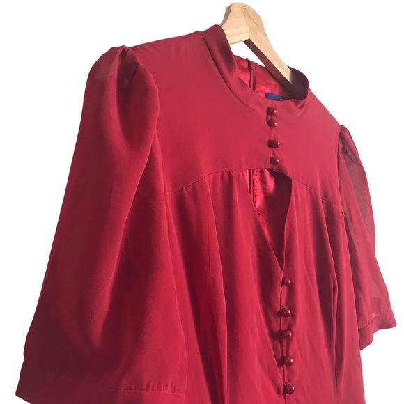 Collectif Vintage Medium‎ Size 8 Red Button Front Cut-out Retro Swing Dress 50s - Picture 3 of 12